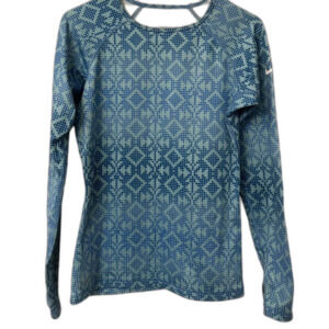 Nike Pro Dri-FIT Hyperaware Long Sleeve Blue Geometric Athletic Top M